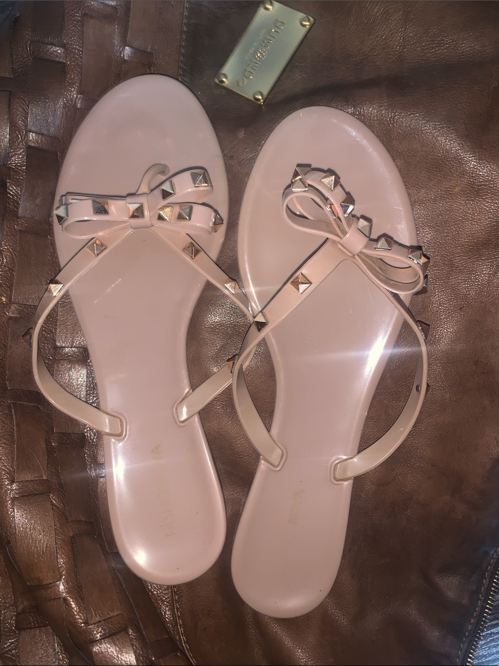 Bow Studded Jelly Sandals - Nude Pink